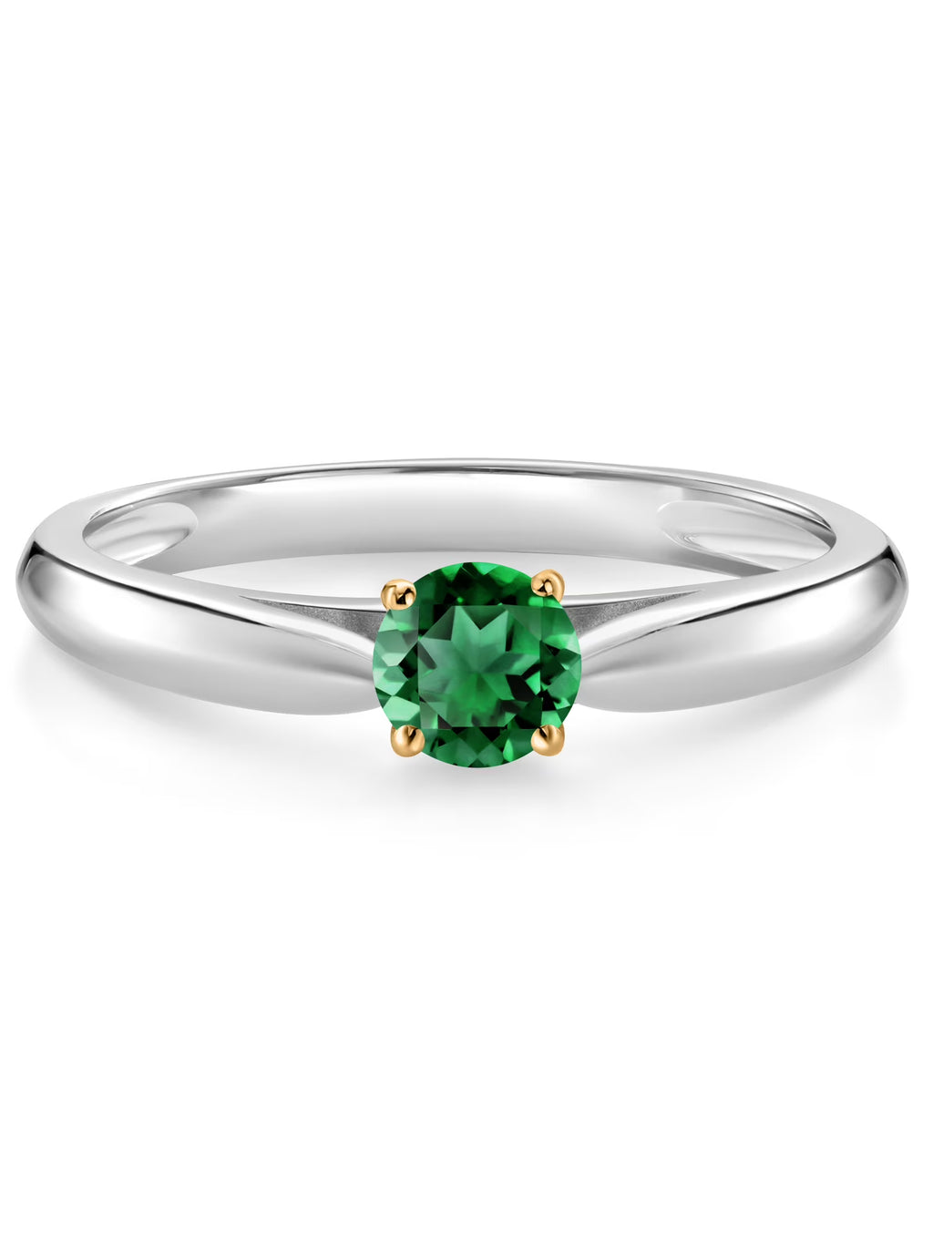 925 Silver and 10K Yellow Gold Ring Green Nano Emerald Solitaire Engagement Ring N635
