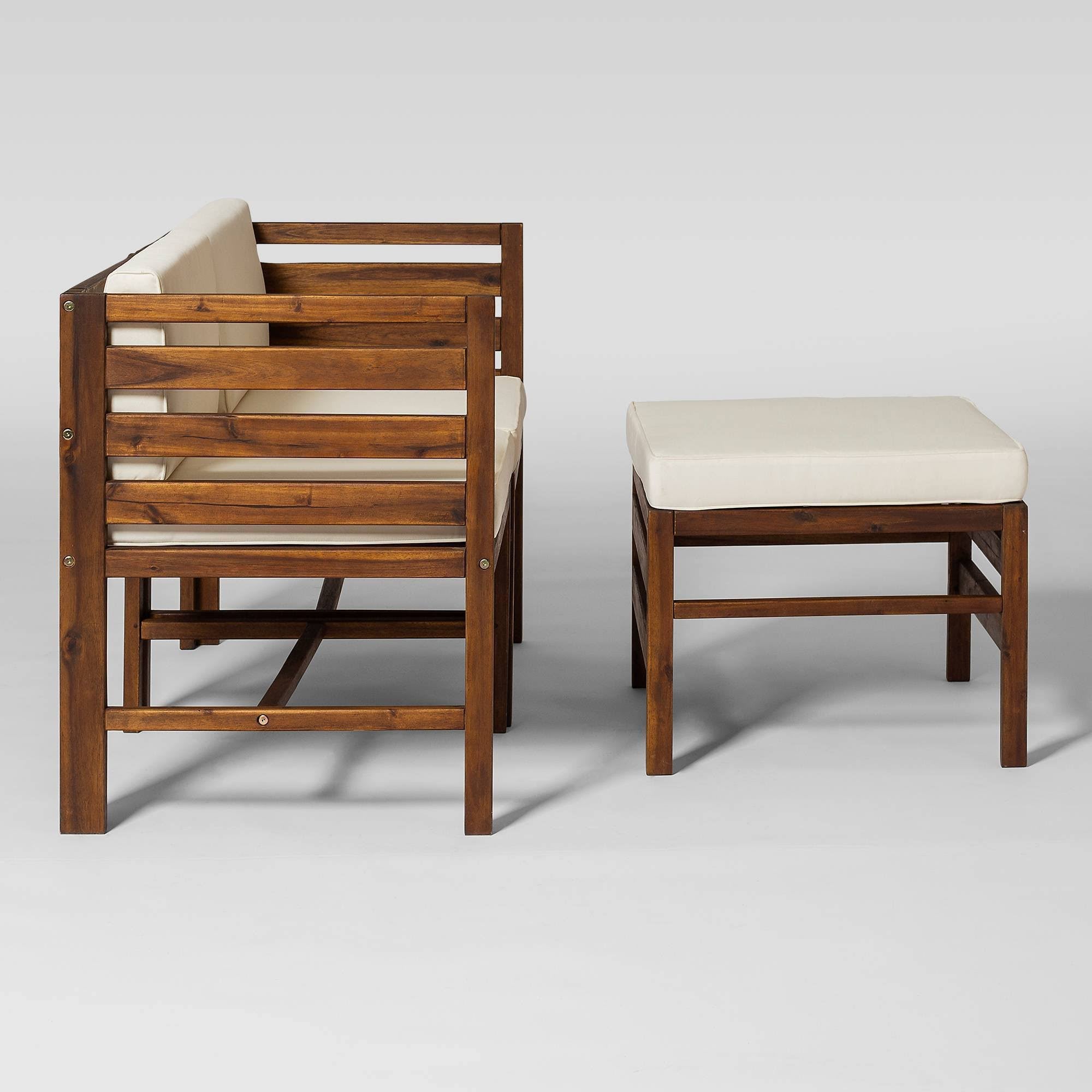 3PC Modular Outdoor Acacia Chairs + Ottoman - Dark Brown H7878