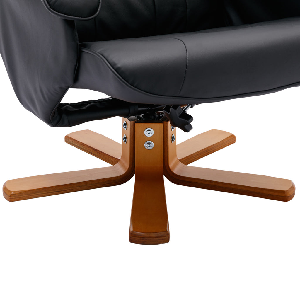 Beige Faux Leather Swivel Recliner Chair with Ottoman and Wood Base L295