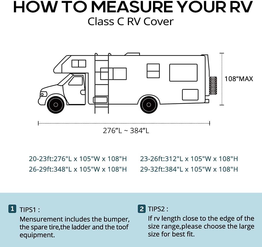 RV Cover, Extra-Thick 6-ply, Fits 29-32Ft Motorhome, Breathable Waterproof Rip-Stop Anti-UV with 2 Windproof Straps, 4 Tire Covers J864683