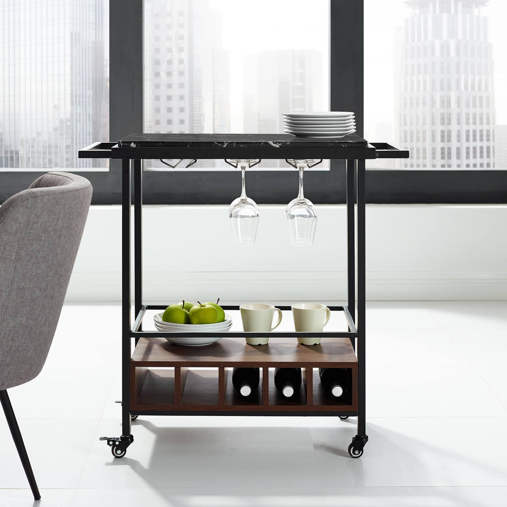 Black Marble Serving Bar Cart X485563
