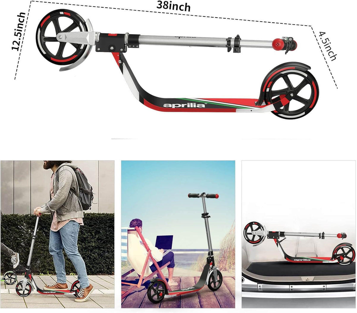Foldable Kick Scooter with Big Wheel, 4 Level Height Adjustable L380591