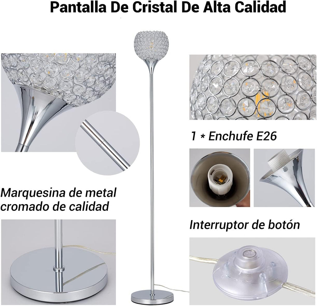 Spherical Crystal Floor Lamp, 1-Light Chrome Finish, E26 Base, LED Bulb Included A933755