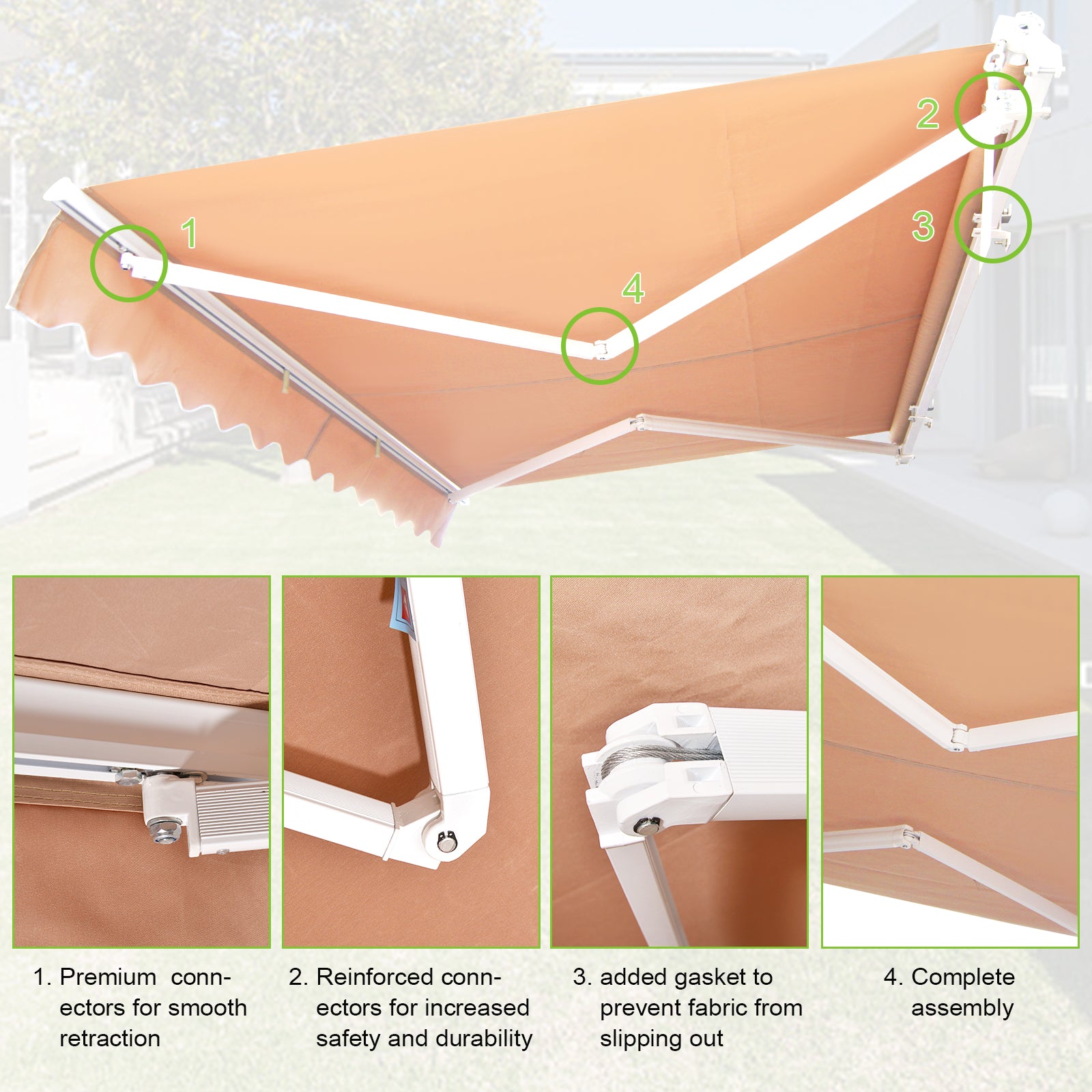 Retractable Patio Awning 6.5’x8.2’ Sun Shade with Manual Crank Handle, Tan H59923
