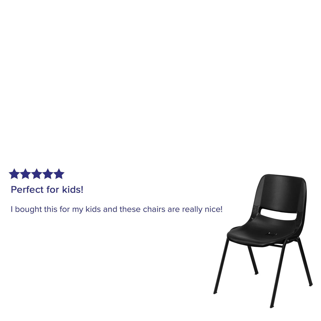 5 Pack Ergonomic Shell Stack Chair Black Plastic/Chrome Frame L620