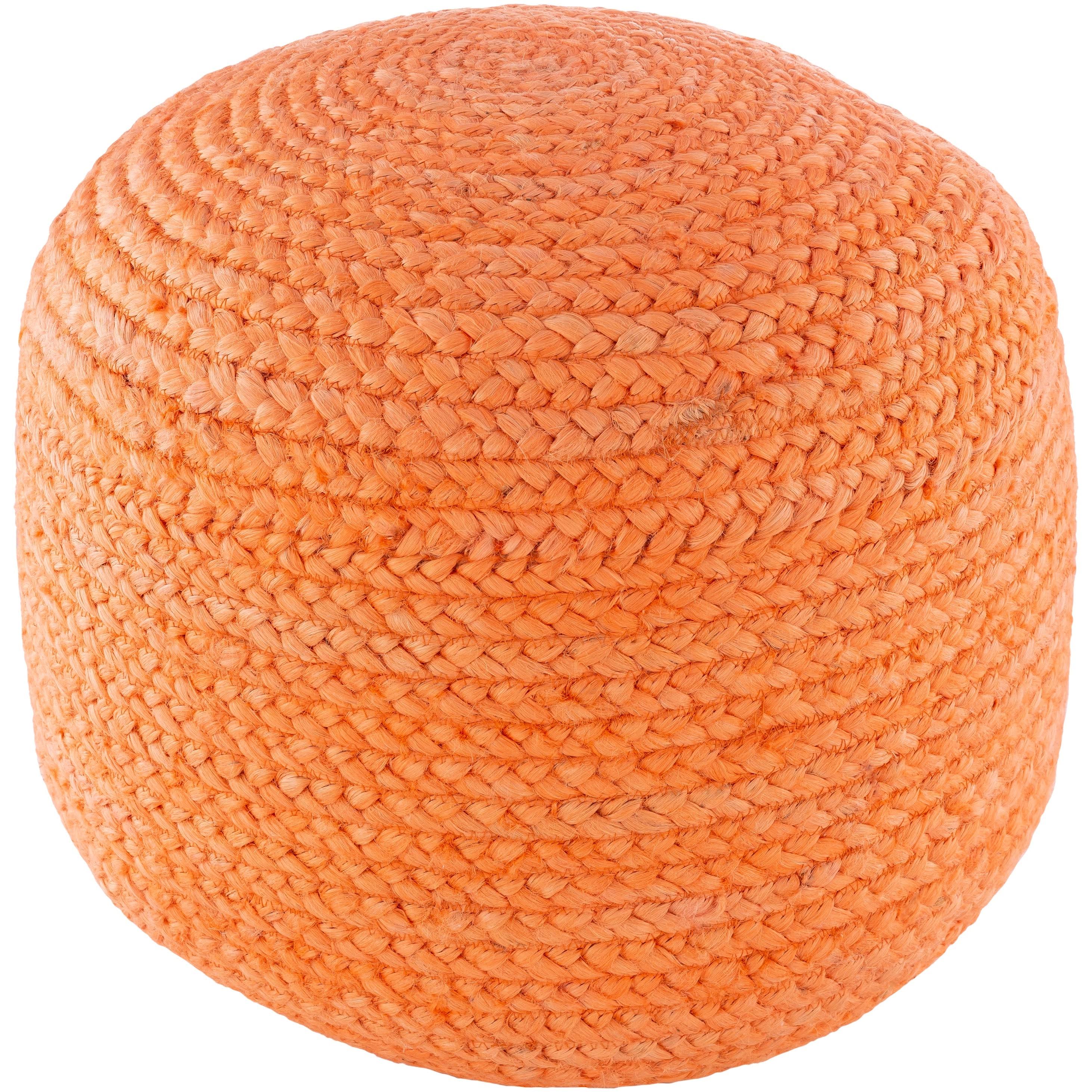 Bright Orange Jute Cylinder Pouf T51012