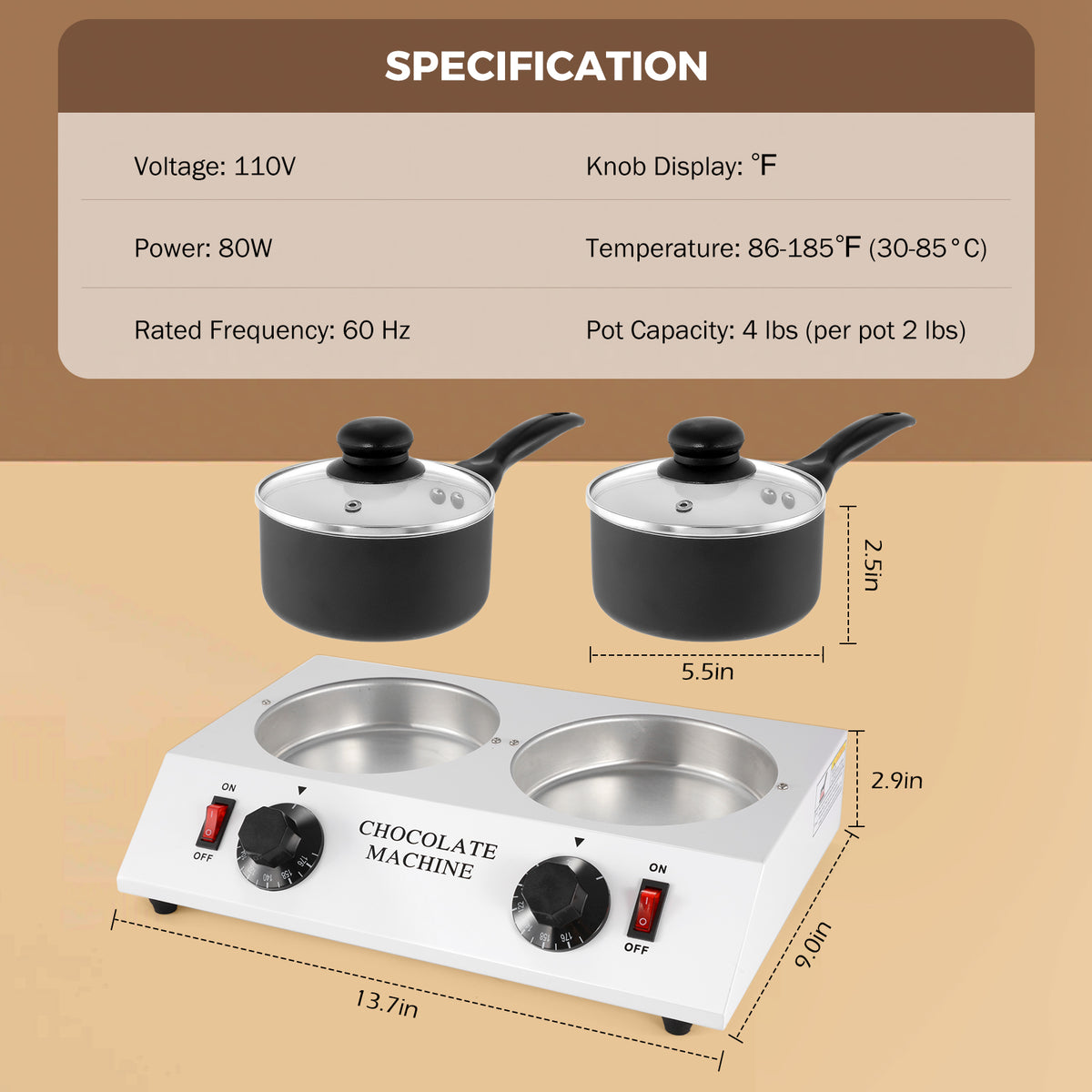 Chocolate Melting Pot, Double Pots Electric Melter D4573