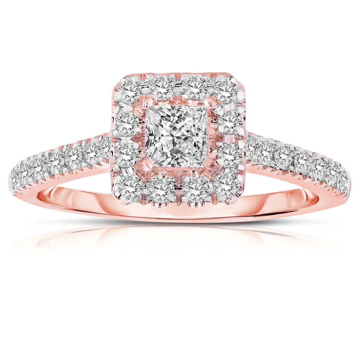 Rose Gold Princess Cut Halo Diamond Engagement Ring Z238