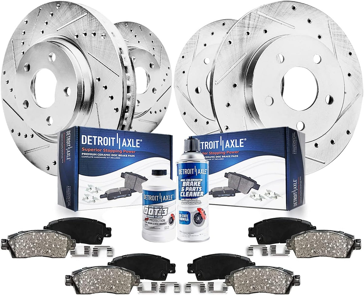 10.83" Front & Rear Drilled Slotted Rotors + Brake Pads 10pc Set T9844