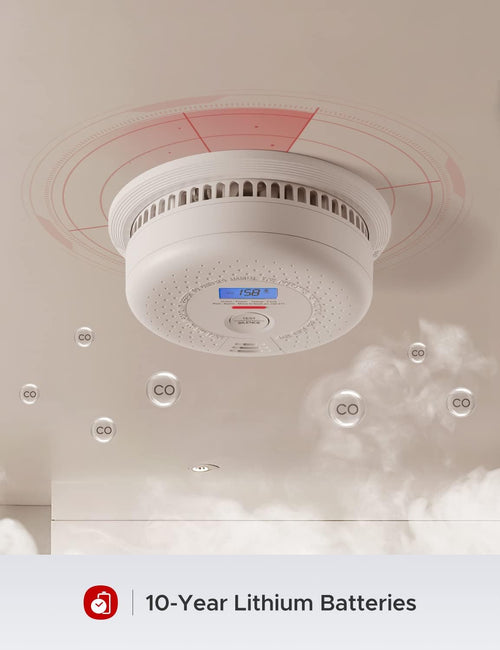 10 Year Battery Smoke and Carbon Monoxide Detector with LCD Display J63746