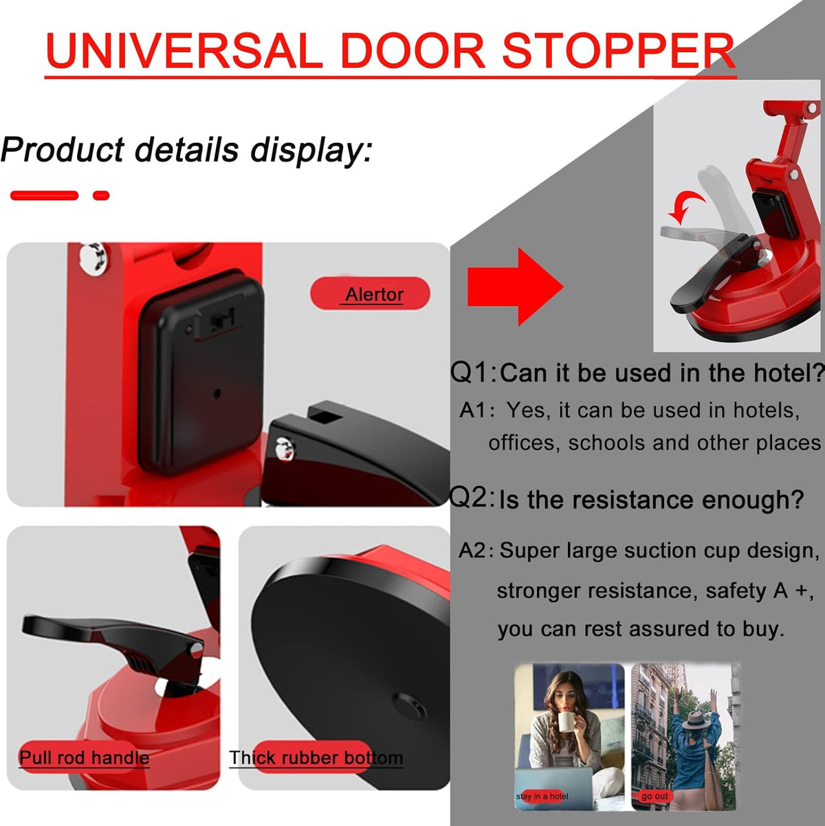 Door Jammer, Portable Door Lock Brace, Metal, Pack of 2 O133394