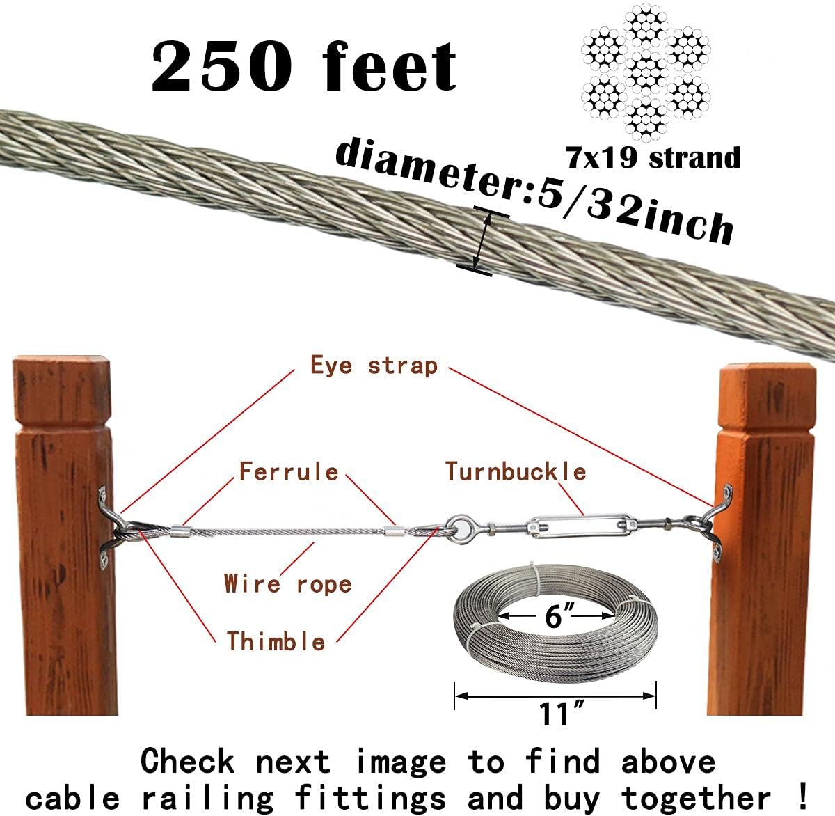 250Feet 5/32 Stainless Steel Wire Rope Cable Railing 7x19 Strand H751