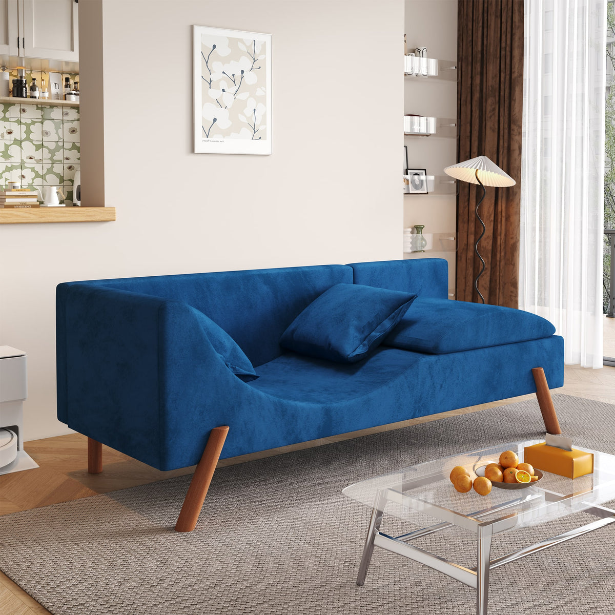 Modern Velvet Convertible Recliner Sofa with Ottoman L856