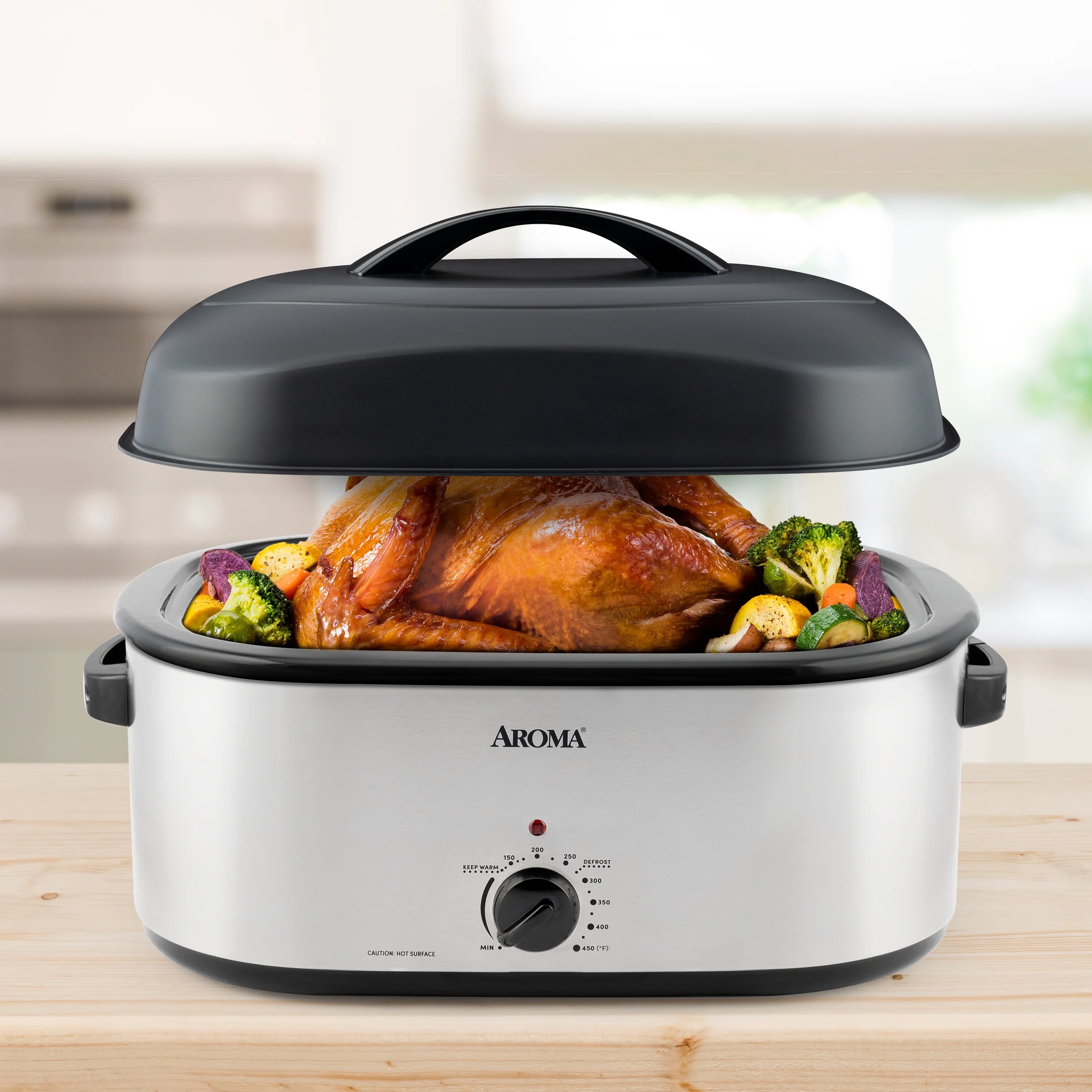 22 Quart Electric Roaster Oven with High-Dome & Self-Basting Lid, Stainless Steel K8063