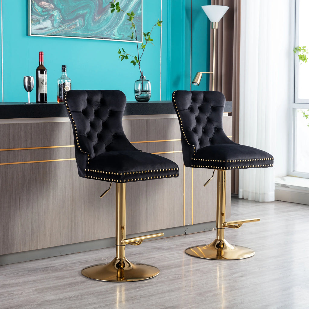 Black Velvet Swivel Bar Stools, Set of 2 M7884