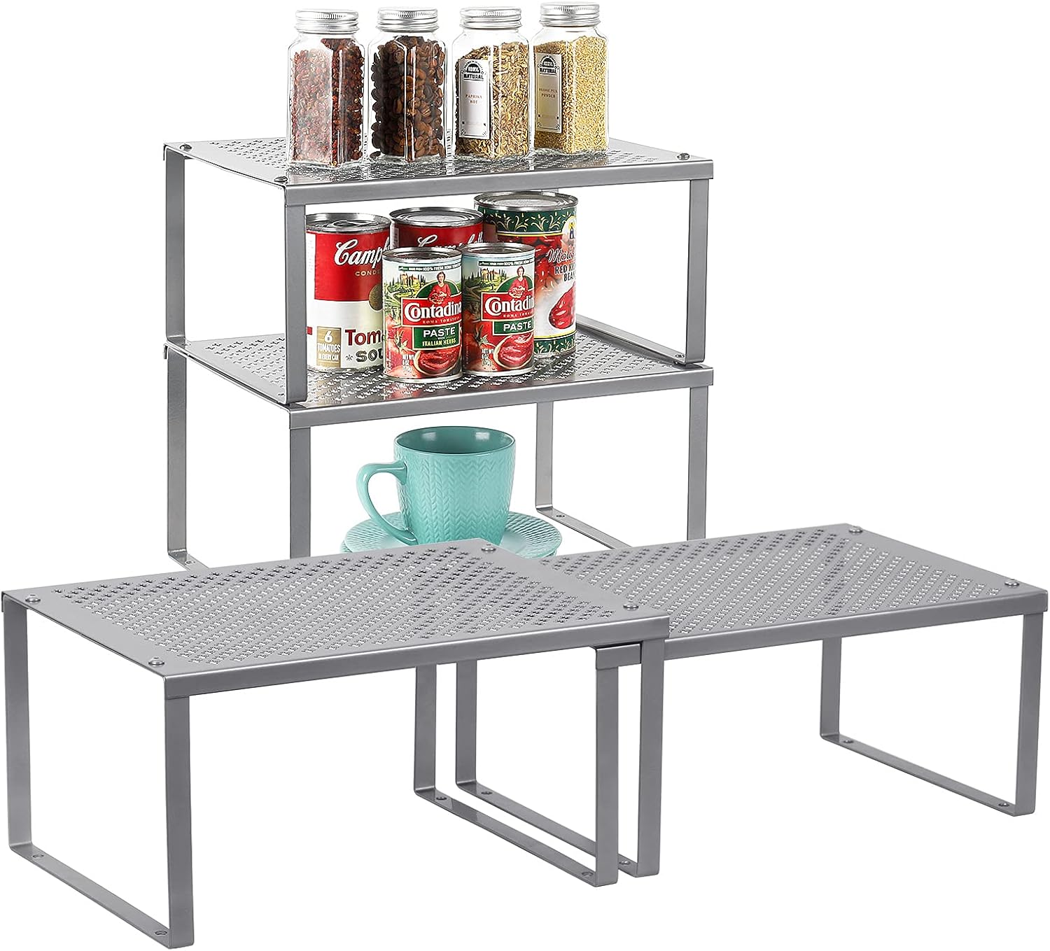 Set of 4 Expandable Metal Cabinet Shelf Organizers X75396