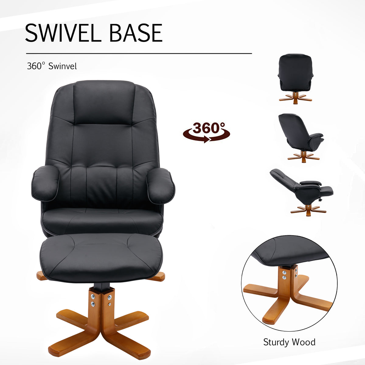 Beige Faux Leather Swivel Recliner Chair with Ottoman and Wood Base L295