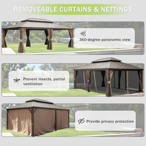 10’ x 10’ Gray Hardtop Gazebo with Netting & Curtains G707