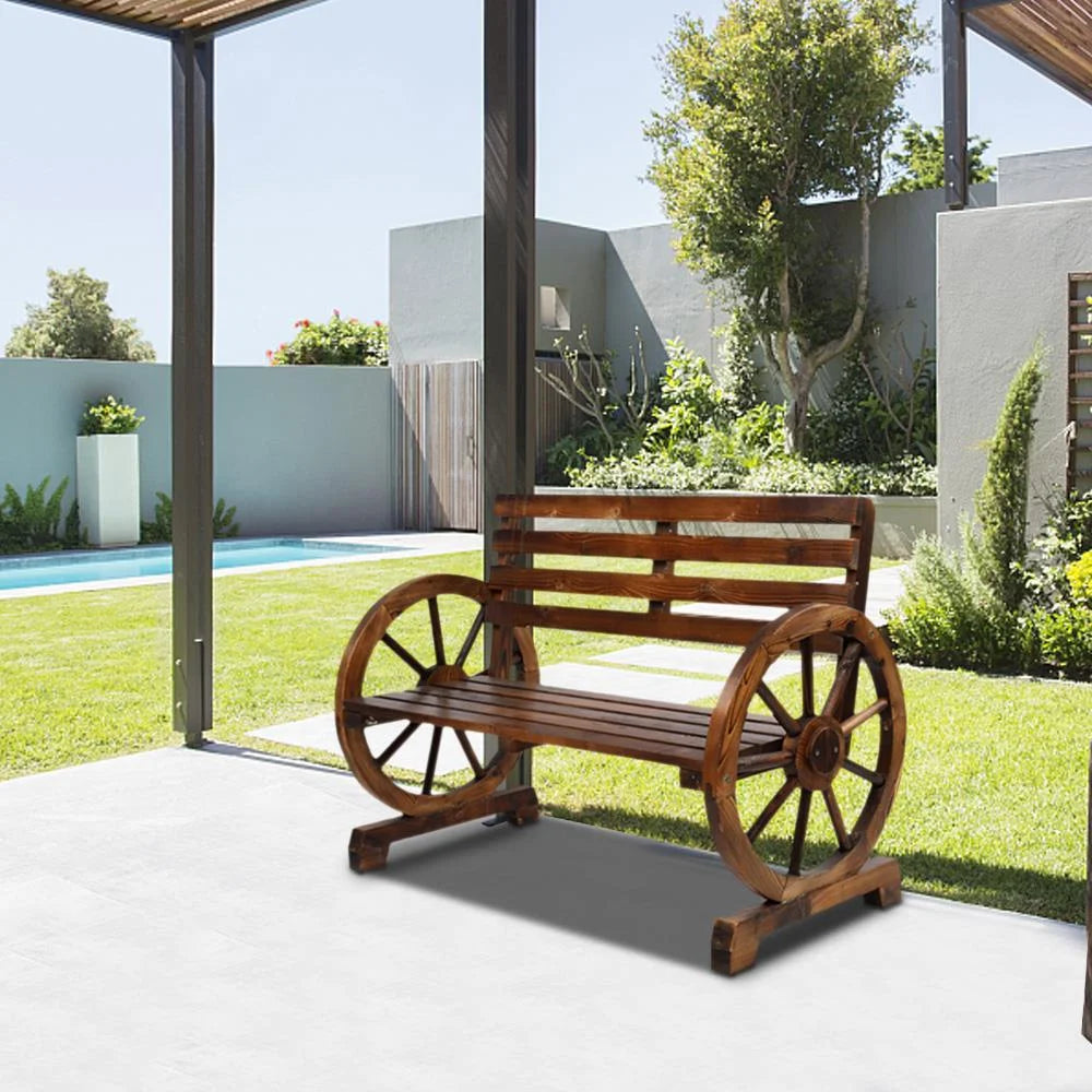 Rustic 2-Person Wooden Wagon Wheel Bench K5257