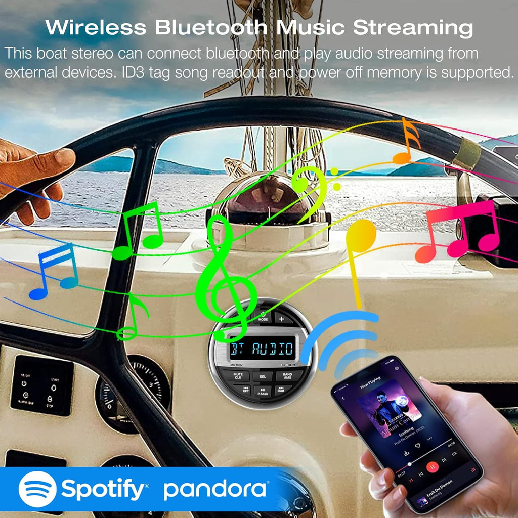 Waterproof Marine Grade Bluetooth Boat Stereo Receiver with FM AM Radio, USB, AUX-in, MP3, Subwoofer, Pre-Amp & EQ P274