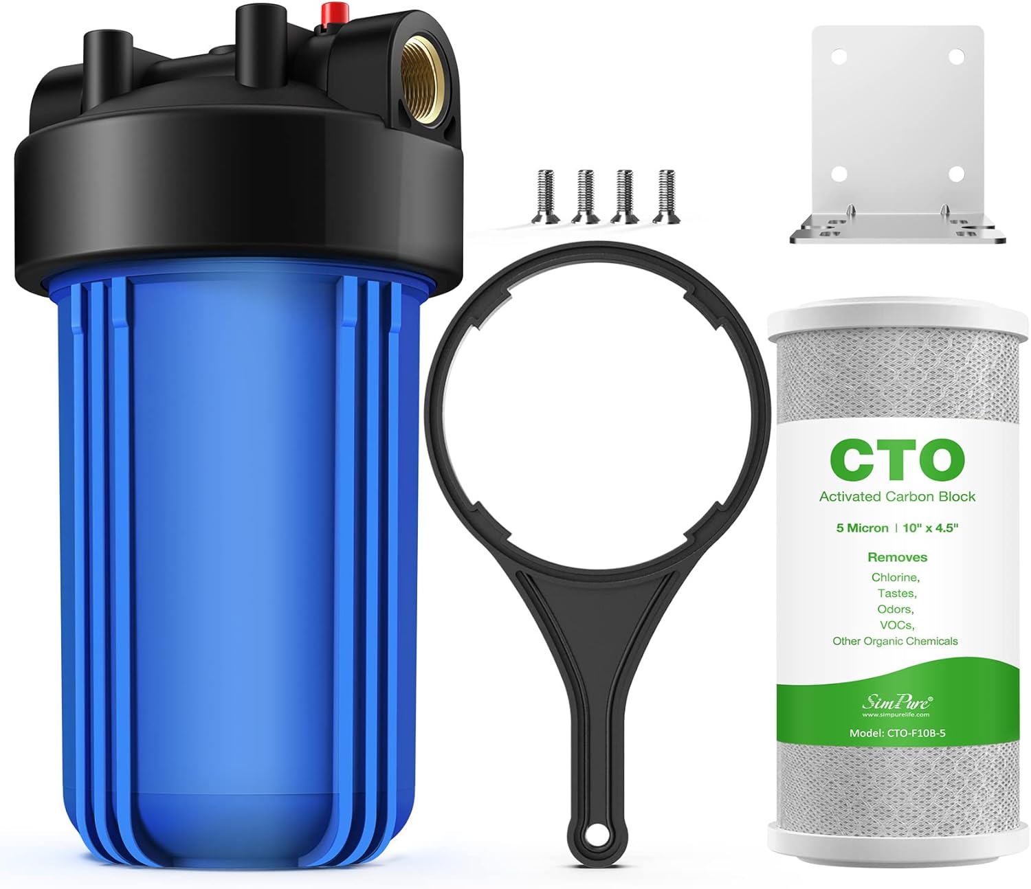 10 inch Whole House Water Filter Housing, 10 x 4.5 Sediment Carbon Cartridge Universal Housing, 1 NPT Port, Pressure Release, Pack of 2 R852573