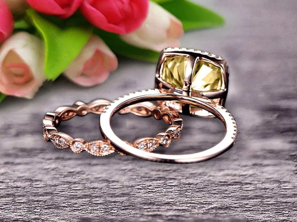 10k Rose Gold Cushion Champagne Diamond Engagement Ring S6322