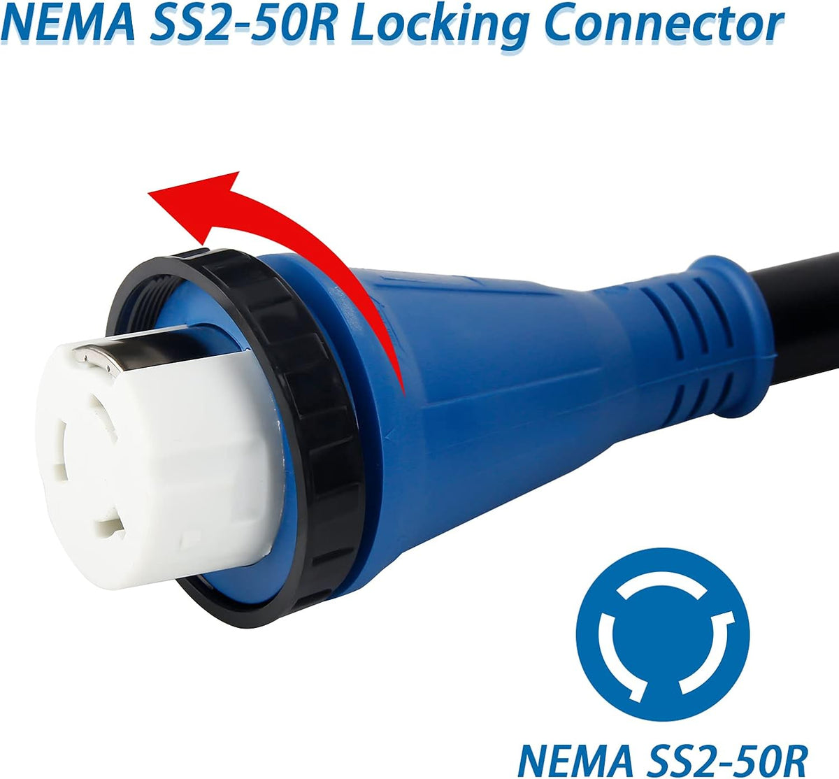 50 Amp 50 Feet RV Power Extension Cord, Heavy Duty STW Wire, Blue H4623