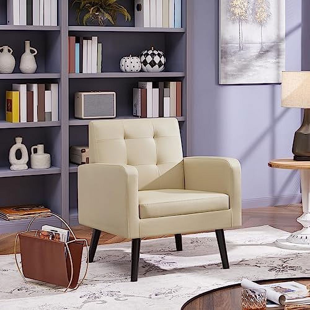 Black PU Leather Accent Armchair with Wood Legs 2PCS I586