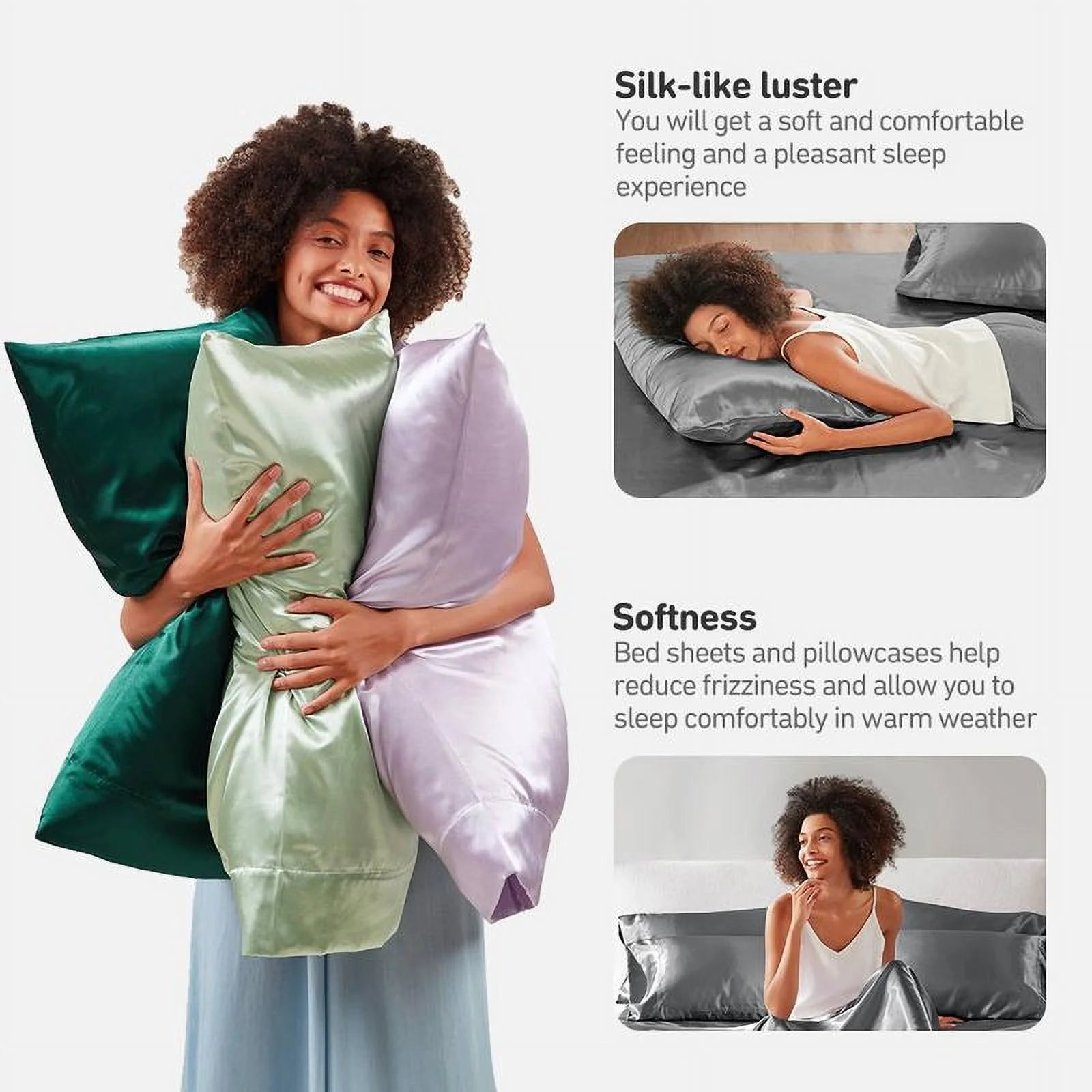 6 Piece Satin Sheet Set with Flat Sheet, Fitted Sheet, 4 Pillowcases T373