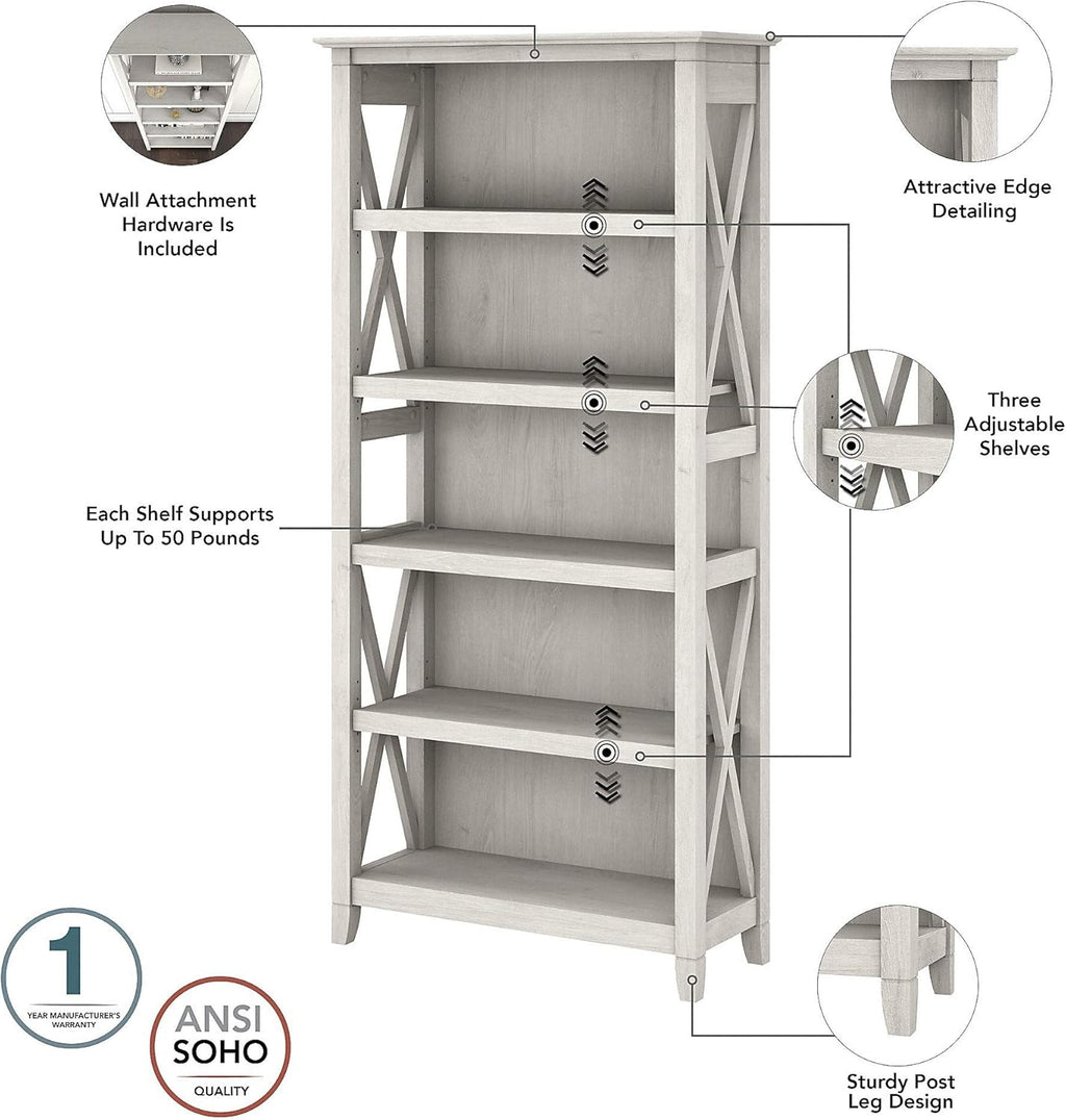 Linen White Oak 5 Shelf Bookcase Q762309