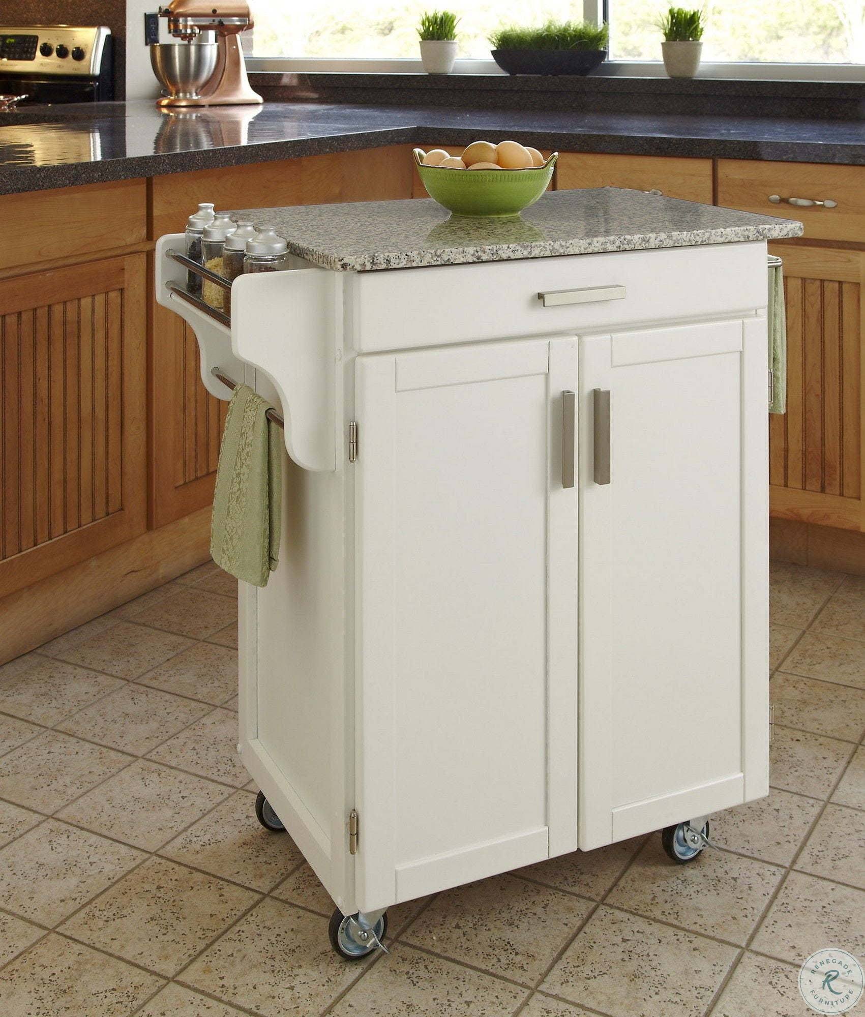White Kitchen Cart with Granite Top E650879