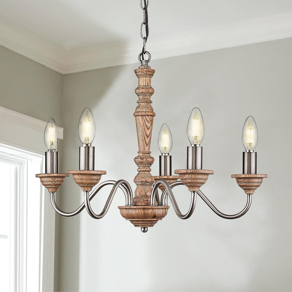 French Country 5-Light Wood Chandelier Q41378