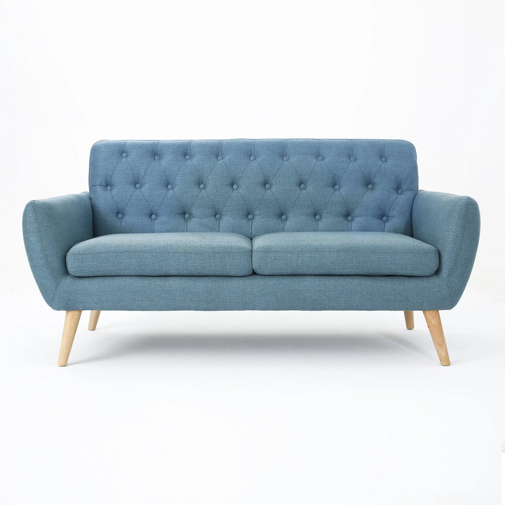 Blue Fabric Tufted Oversized Loveseat O331