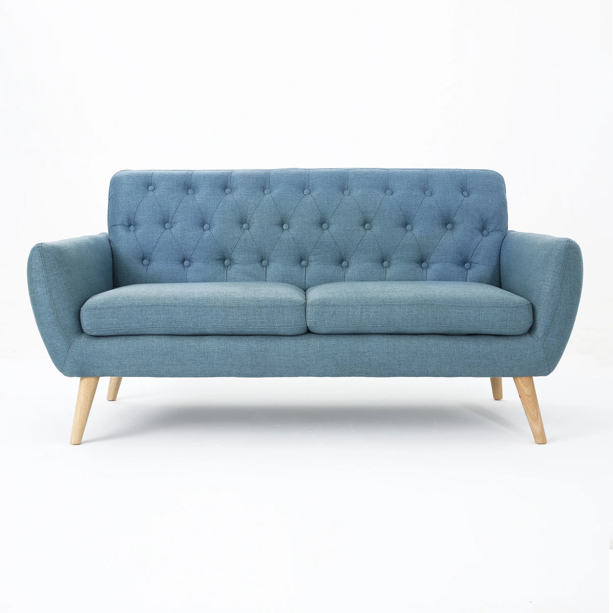 Blue Fabric Tufted Oversized Loveseat O331