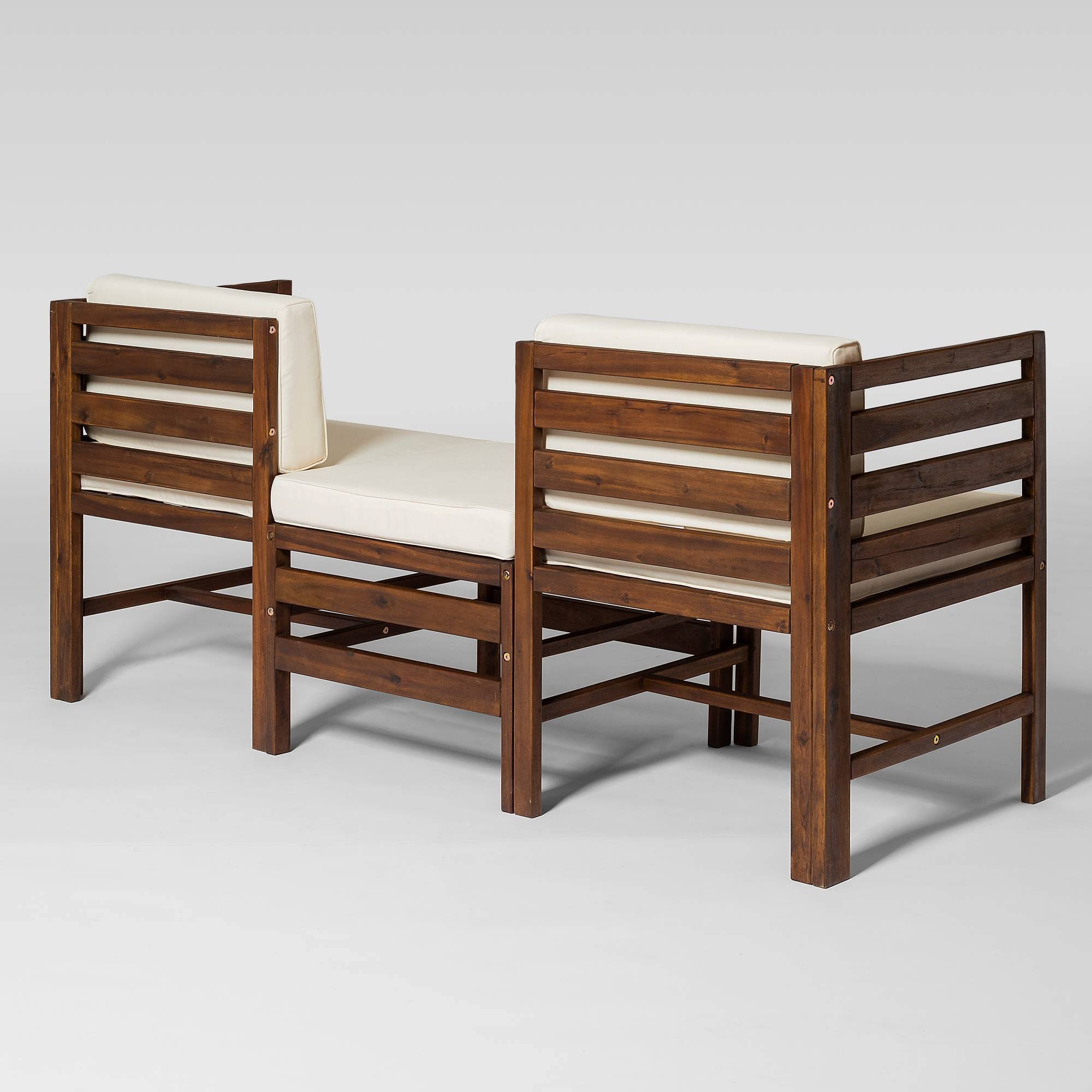 3PC Modular Outdoor Acacia Chairs + Ottoman - Dark Brown H7878