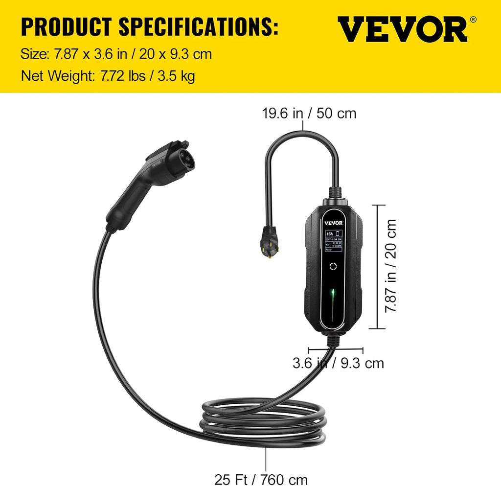 Portable 32 Amp EV Charger with 25 ft J1772 Charging Cable G290