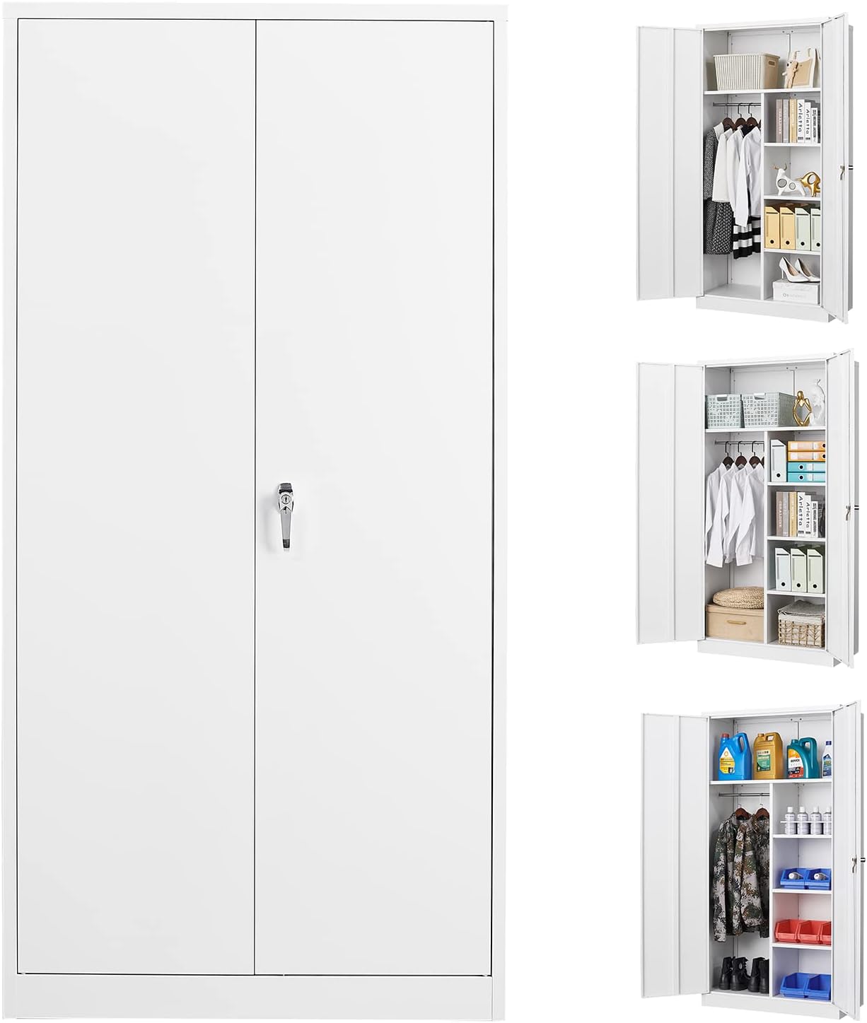 72" Tall Steel Storage Cabinet with Locking Door and 4 Adjustable Shelves (White) M5538