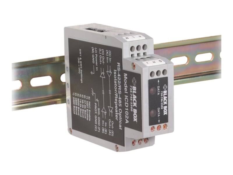 RS-422 and RS-485 DIN Rail Optical Isolator/Repeater, 460.8 Kbps L1040