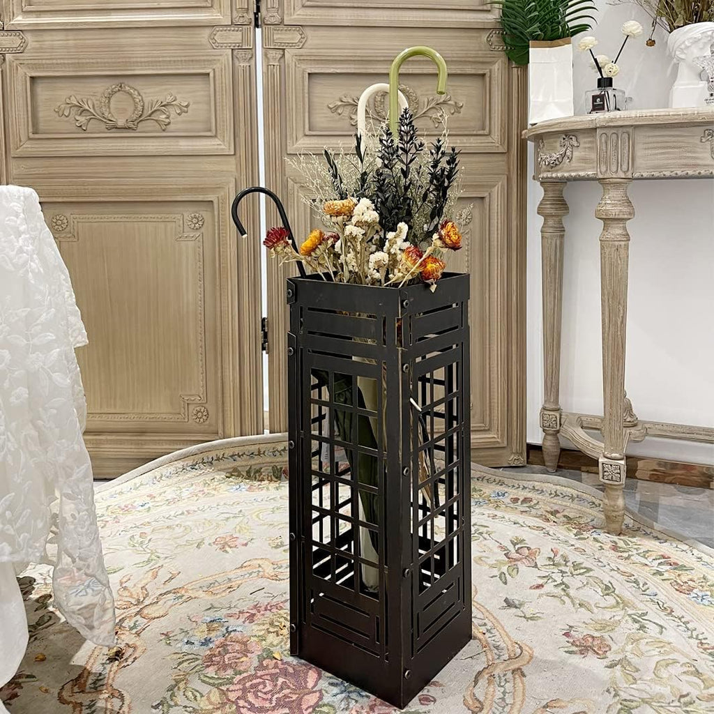 Bronze Metal Umbrella Stand Rack with Cane Holder E8454