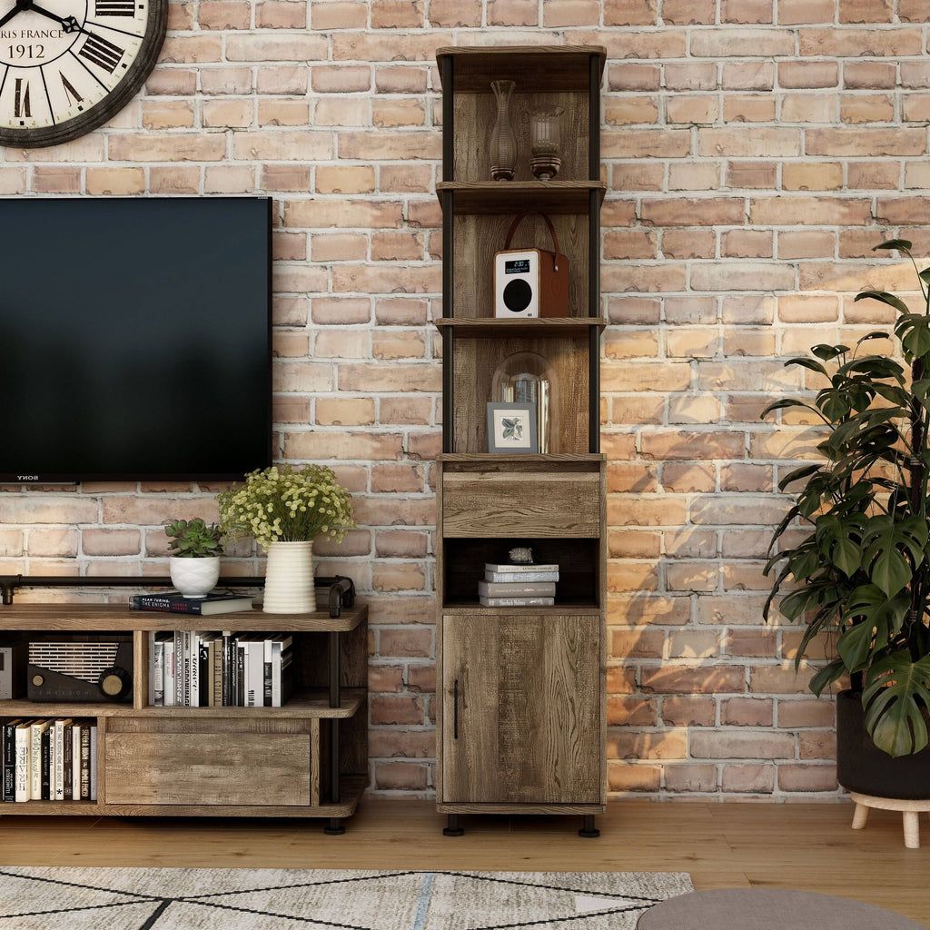 Industrial 4-Shelf Accent Bookcase - Antique Grey Oak K1424