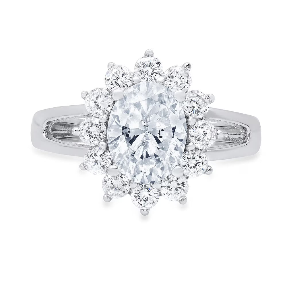 Oval Cut Blue Natural Aquamarine 18k White Gold Halo Ring O5430