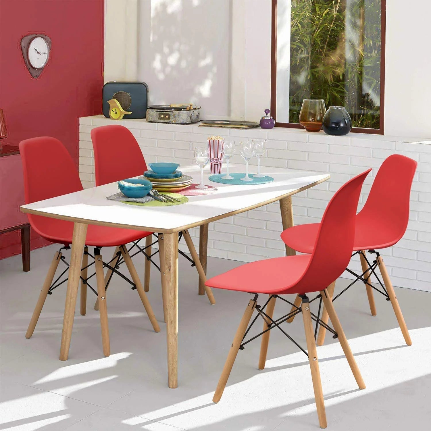 Red Plastic Dining Chair Set of 4 J80473