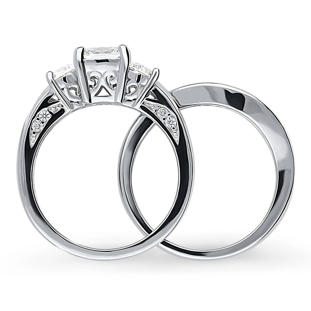 Sterling Silver Cushion Cut Cubic Zirconia Ring Set, Rhodium Plated Size 8.5 R7633