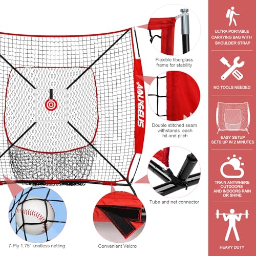Baseball Softball Practice Net with Batting Tee and Bow Frame E711659