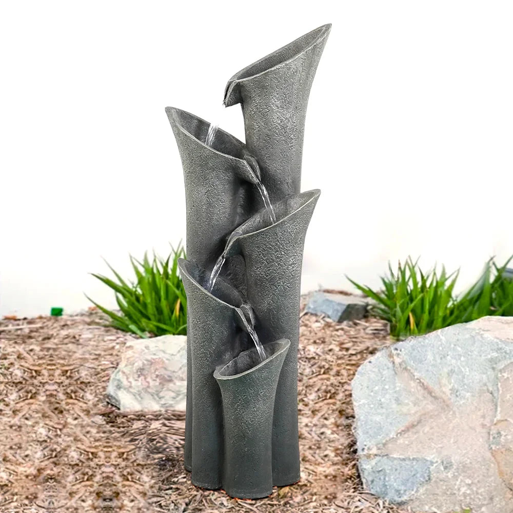 5-Tier Outdoor Water Fountains with LED Lights, 40" High E7093