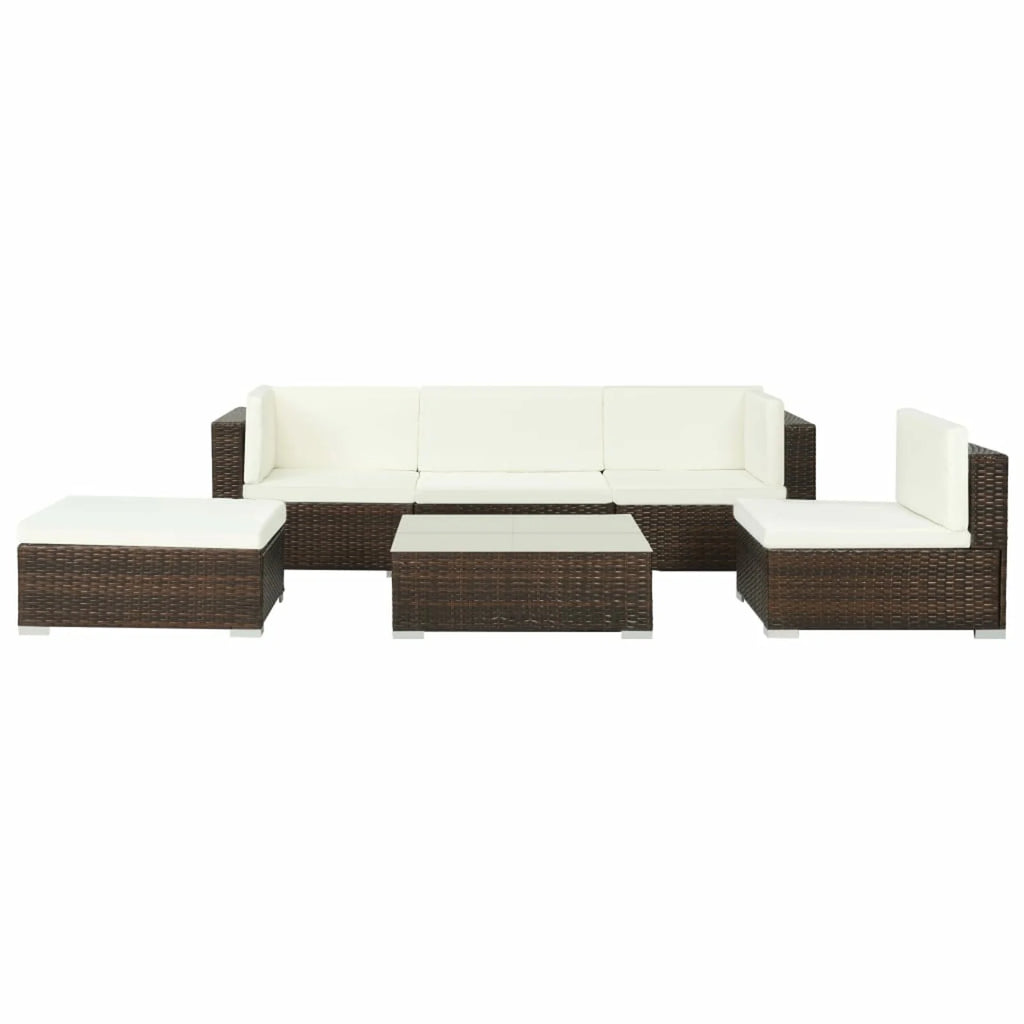 6 Piece White Cushioned Poly Rattan Outdoor Furniture Set G9472