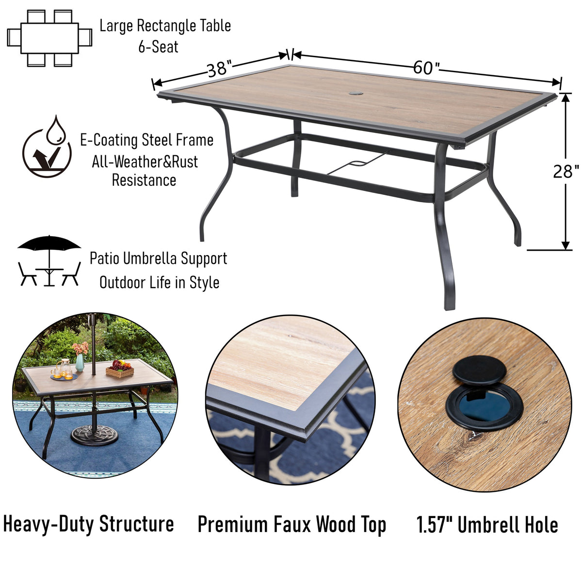 7-Piece Outdoor Patio Dining Set with 6 Rocking Chairs & 1 Metal Frame Dining Table, Black & Gray O138