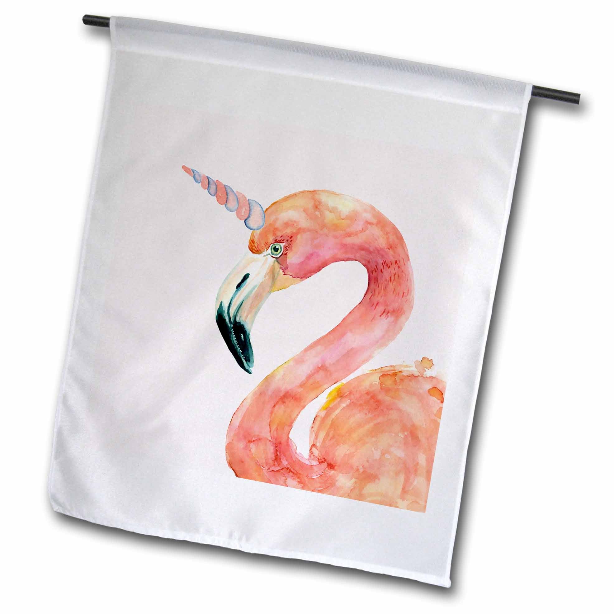 Pink Flamingo Unicorn Watercolor Illustration 12 x 18 inch Garden Flag F7235