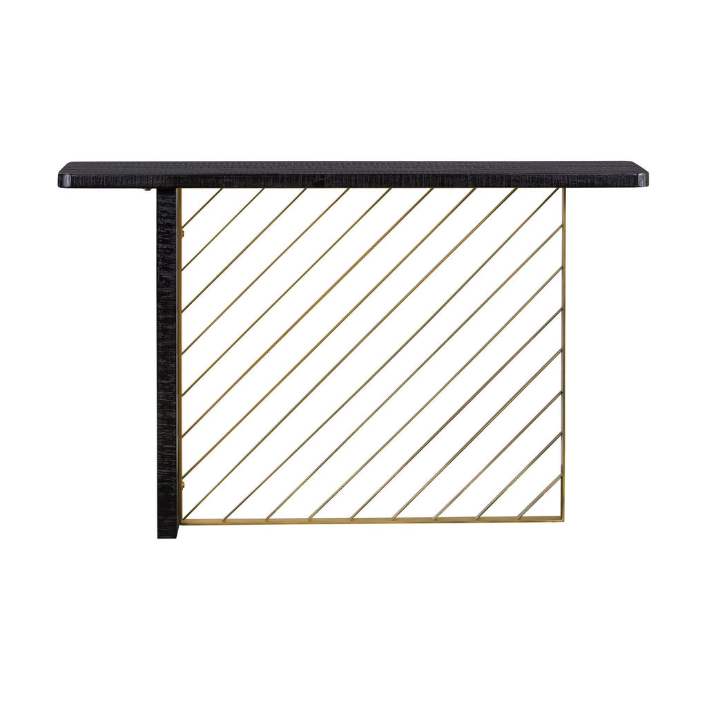 Black Wood Console Table with Antique Brass Accent A439730