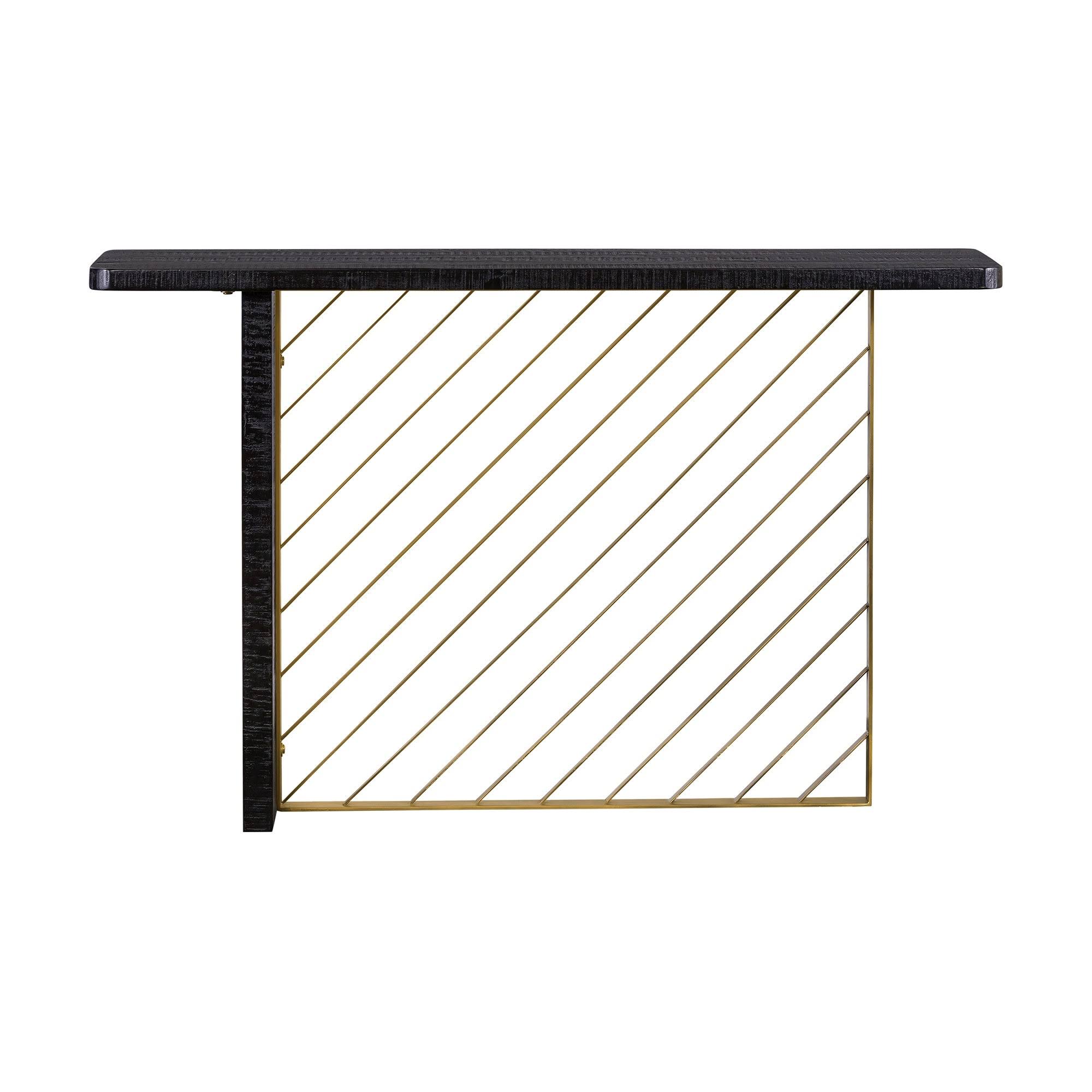 Black Wood Console Table with Antique Brass Accent A439730